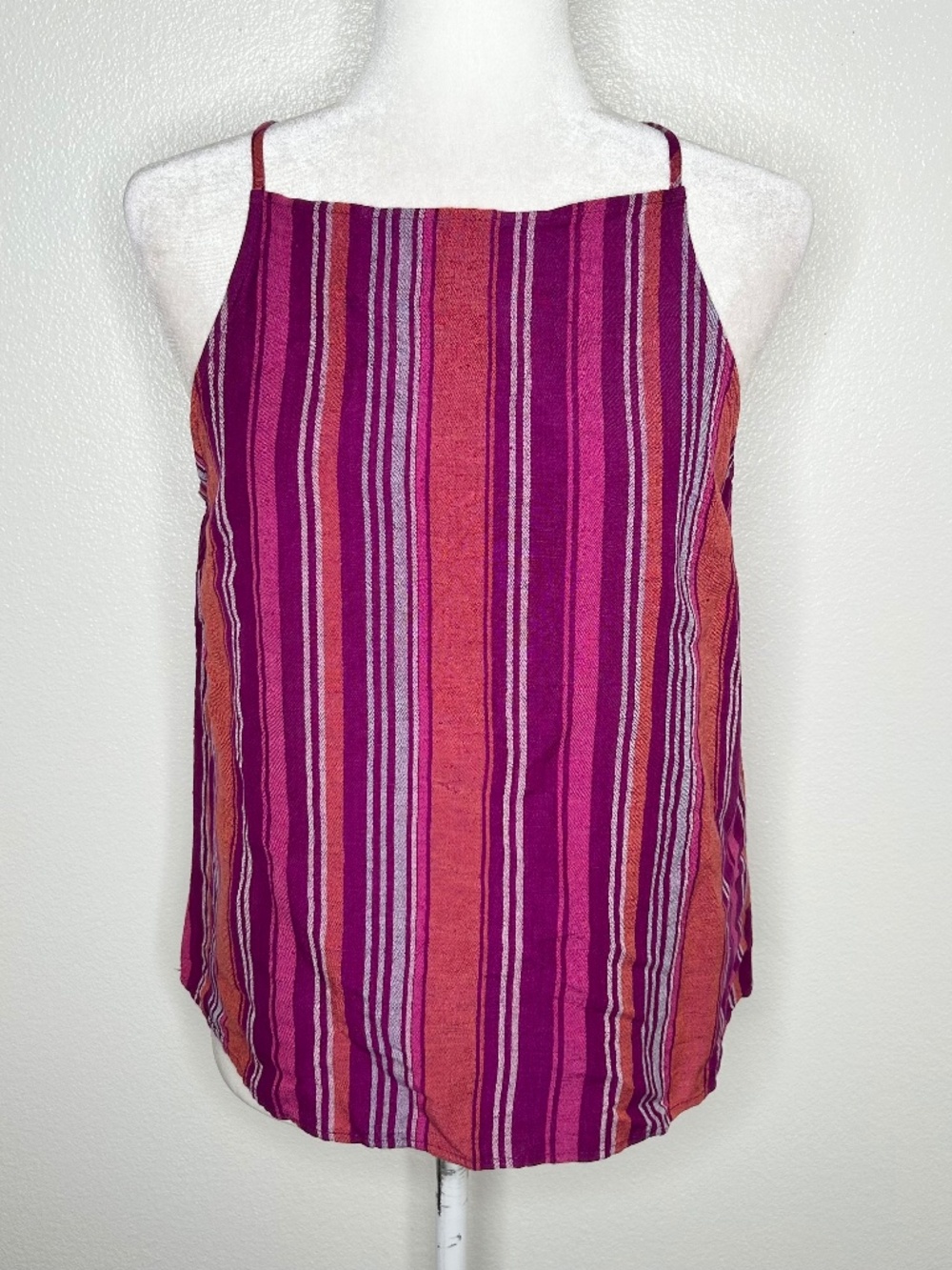 New A New Day Womens Pink Coral Striped Linen Blend Tank Top Size S NWT